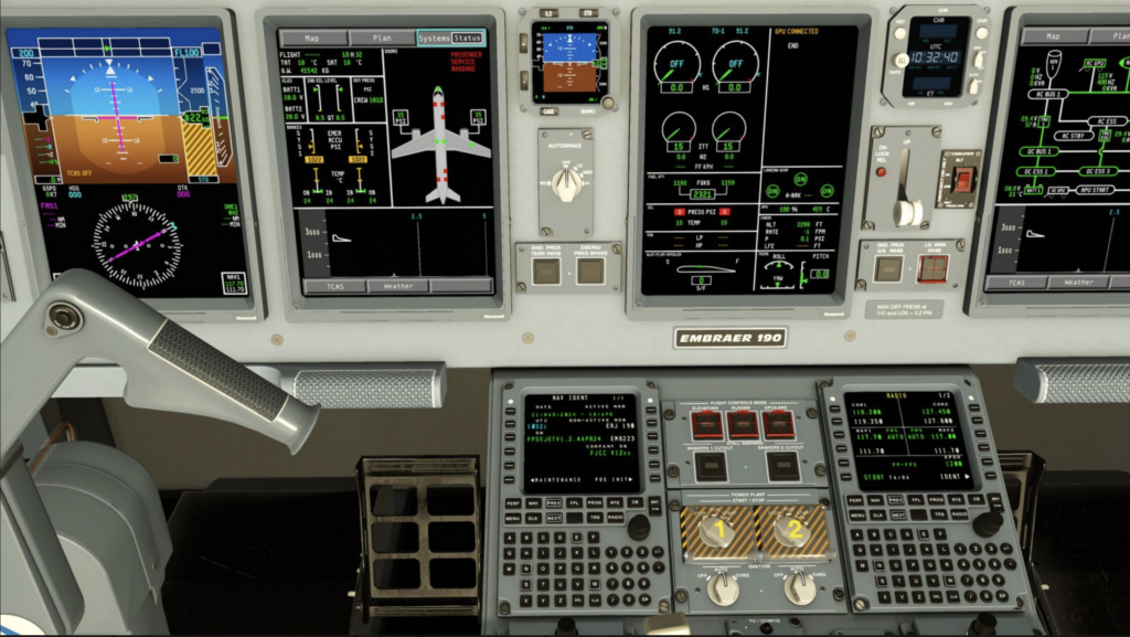 Embraer E190 Flight Procedures Simulation X-Plane 12 cockpit